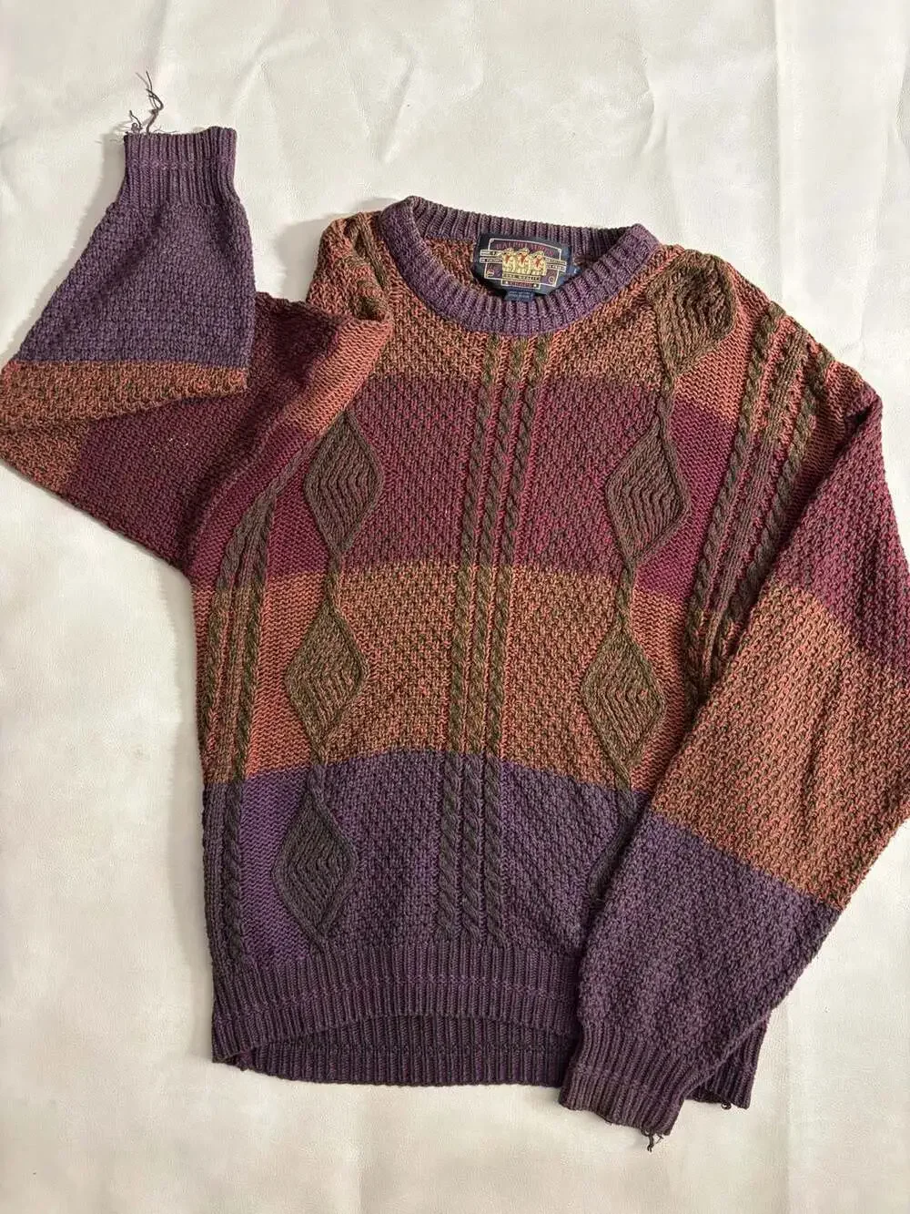 Chaps Ralph Lauren Sweater Size L Multicolor Cable Knit Made in USA
